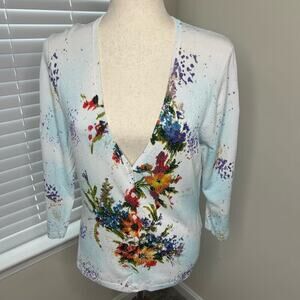 BCBGMaxazria Cardigan Size L Blue Feminine BC413811a beaded